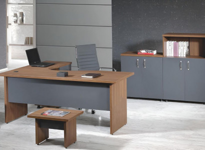 Complete office corner desk office furniture 4-piece wood set gray computer furniture